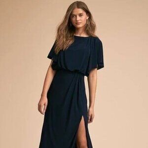 BHLDN Lena in Navy Flutter Sleeve Jersey Slit Front Maxi Dress Gown Size 4
